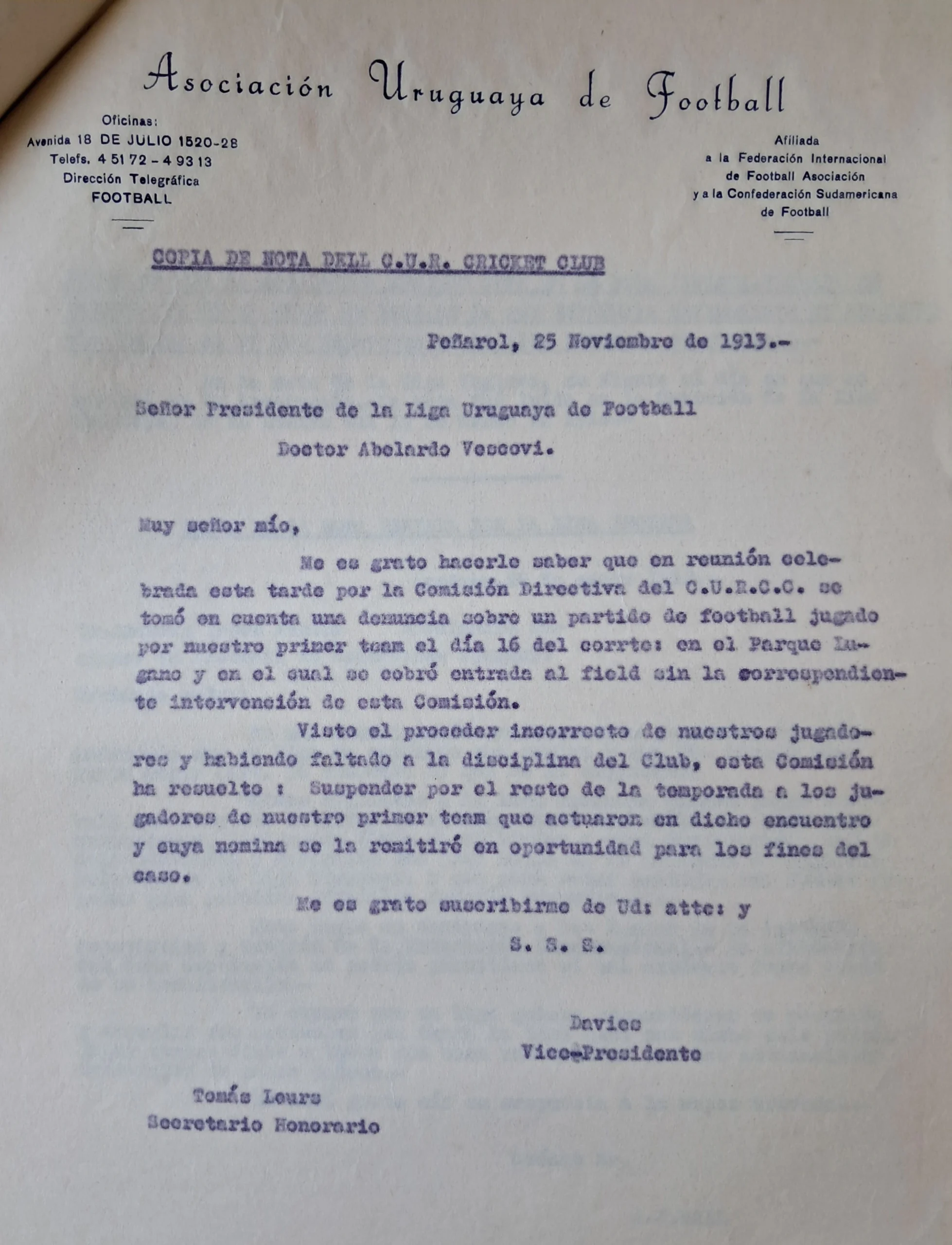 Suspension de jugadores de Peñarol